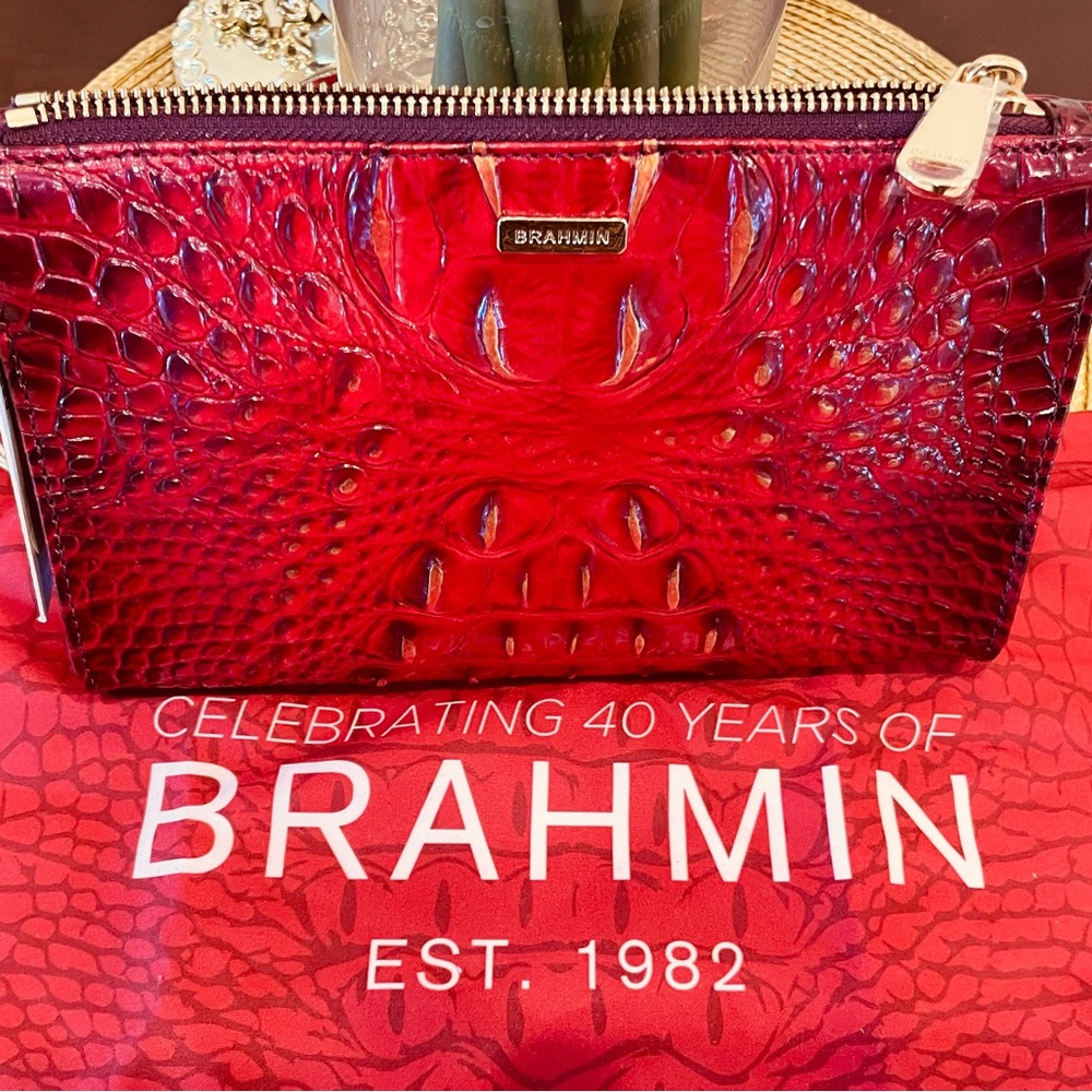 Brahmin Daisy Crimson Wristlet/Clutch